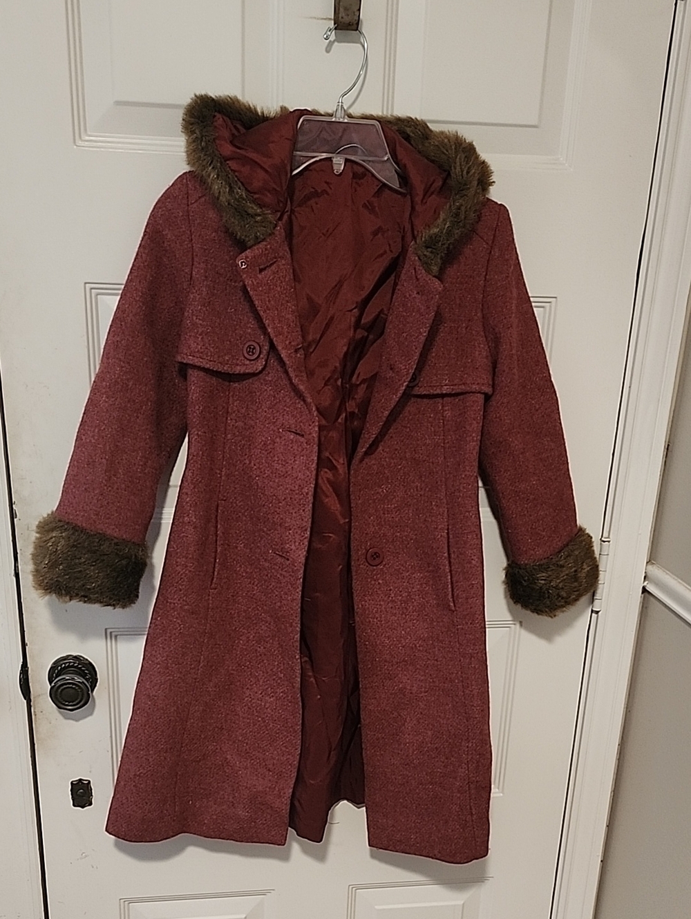 1970s Vintage C&A Childs Winter Coat Burgandy/Wine